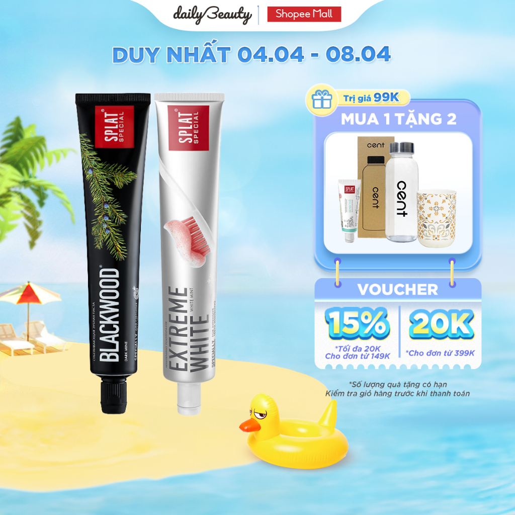 [MUA 1 TẶNG 2] Combo kem đánh răng trắng răng SPLAT Extreme White giúp làm sáng men răng, ngừa sâu răng Daily Beauty