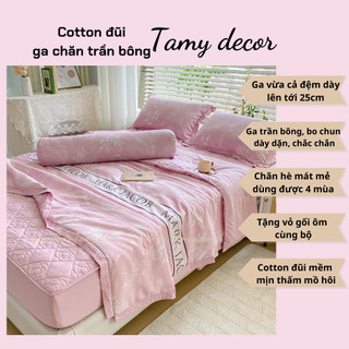 Bộ chăn ga cotton đũi ga trần bông, chăn hè trần bông, TẶNG vỏ gối ôm nhà Tamy, bộ chăn ga cotton đũi mát mẻ mùa hè