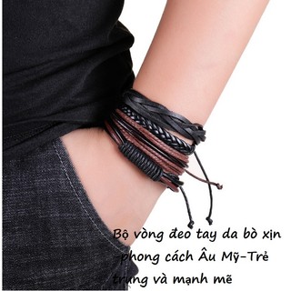 Bộ 4 Vòng Tay Da Bò, Phong Cách Trẻ trung và cá tính - giá giật cả mình