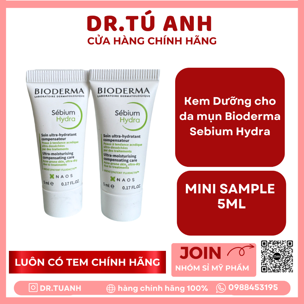 [MINI SAMPLE] Kem dưỡng ẩm cho da dầu mụn Bioderma Sebium Hydra 5ML