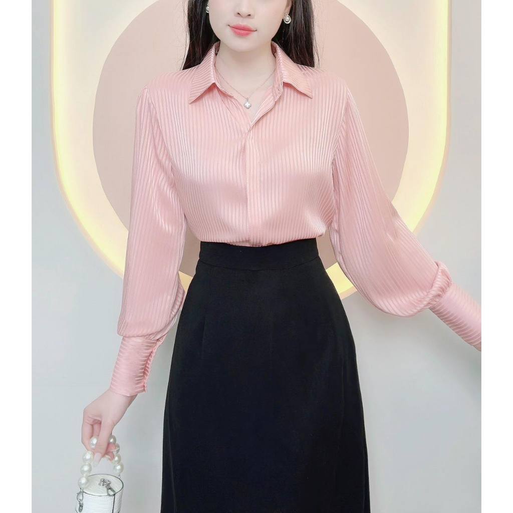  Áo sơ mi nữ thiết kế tơ tằm sọc cao cấp nẹp đôi sang trọng chất liệu mềm mát LAMO-B1245 