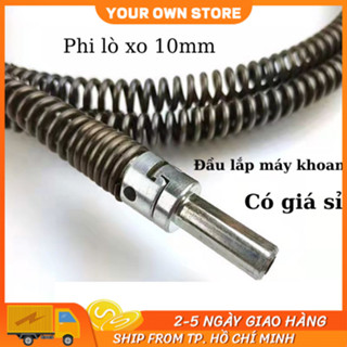 Dây thông tắc cống, thông bồn cầu lò xo INOX siêu bền từ 10m lắp cùng máy khoan đã có đầu nối