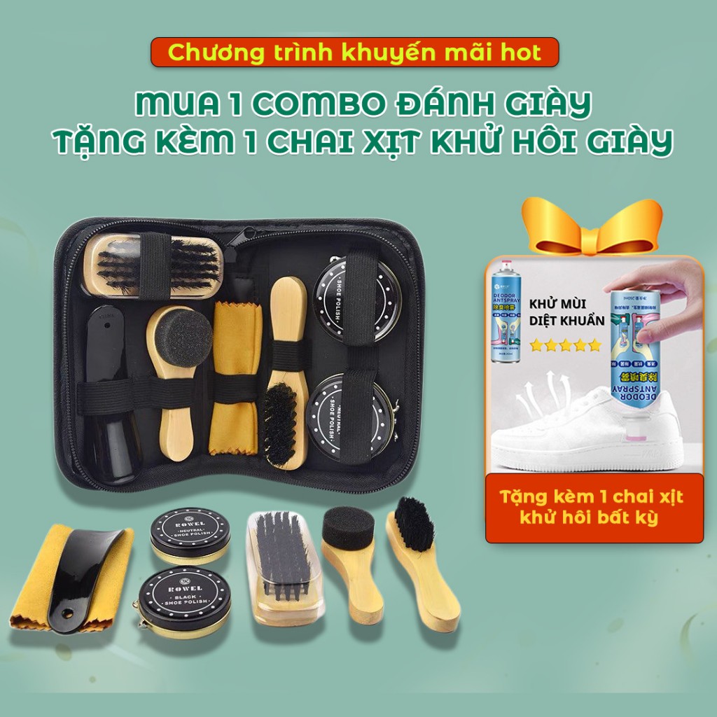 Bộ xi đánh giày 7 dụng cụ kèm xi đánh giày cao cấp tiện lợi chăm sóc vệ sinh giày