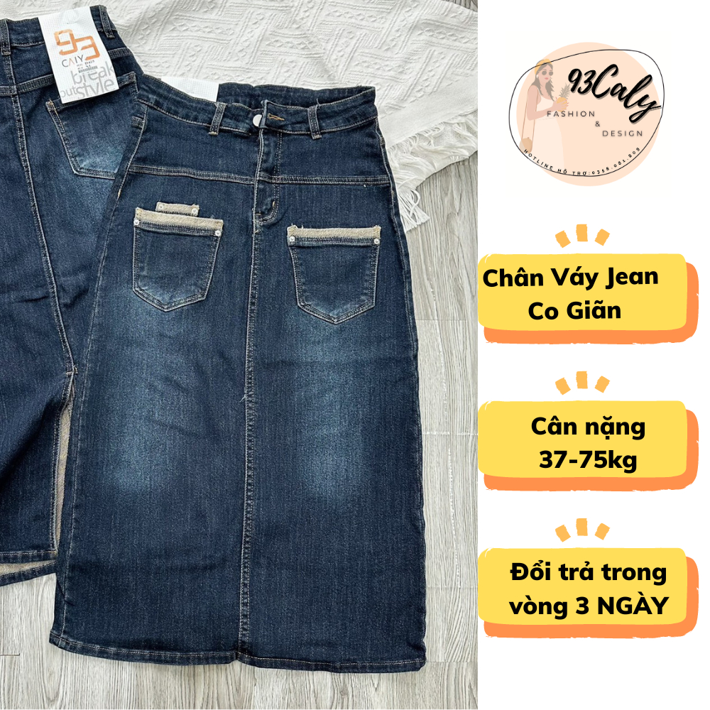 D425 Chân Váy Jean Nữ Dáng Dài Xẻ Sau Cạp Cao Chất CO giãn Túi Ngang Nâu , chân váy bò dài trơn lưng cao