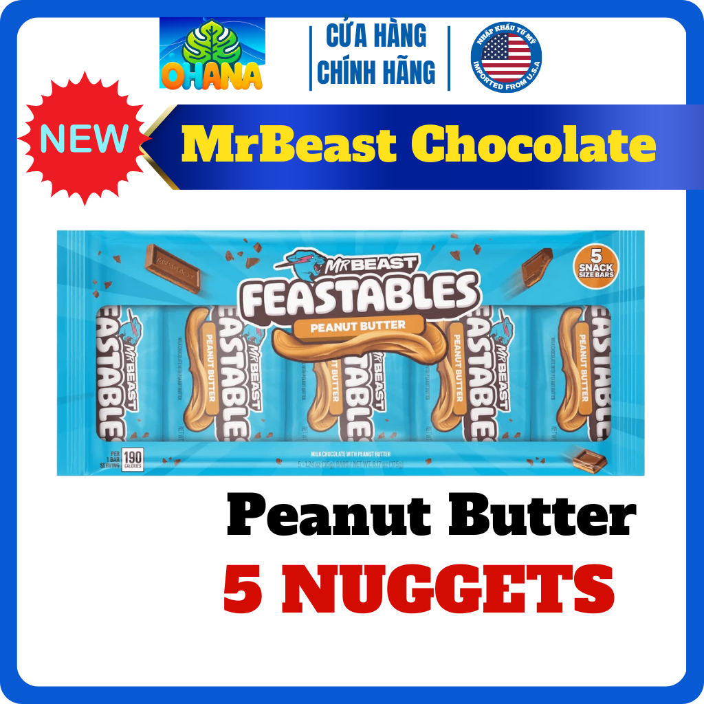 Kẹo socola mrbeast - chocolate mr beast bản giới hạn Feastables MrBeast Chocolate 5 Nuggets (35g) - 175g NEW