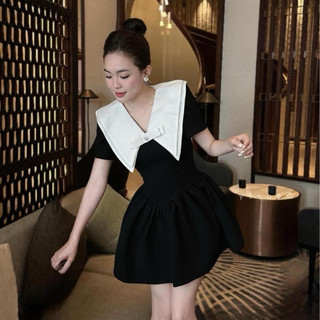 Đầm nữ , váy tuyết mưa thiết kế cổ phối dáng ngắn xòe tiểu thư sang chảnh