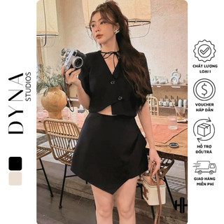 Set áo cổ V vạt lệch nơ cổ 𝐀𝐒𝐇𝐘𝐋𝐄𝐘 kèm chân váy dúm ton-sur-ton vạt lệch xinh xắn
