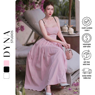 Váy hai dây thêu hoa 𝐀𝐒𝐇𝐘𝐋𝐄𝐘 dáng xoè dài phối màu xinh xắn
