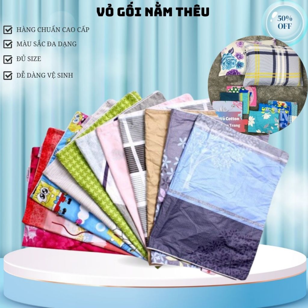 VỎ ÁO GỐI NẰM COTTON 100% ( 40x60) & (50x70) (CHỌN MẪU NGẪU NHIÊN)- VỎ GỐI ÔM