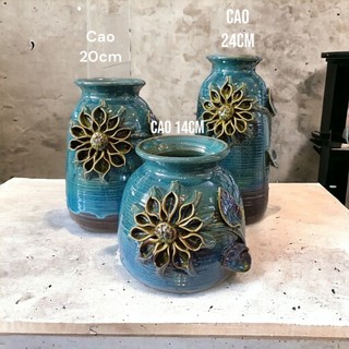 BÌNH HOA Đắp Hoa Nổi Thủ Công Tinh Xảo Trang Trí Cắm Hoa Phòng Khách - GỐM BÁT TRÀNG