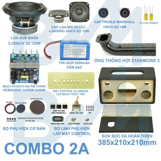 Combo chế loa bluetooth 2.1 sub 5.25inch 1x120W + 2x29W - chế loa kiểu dáng Marshall 385x210X210mm