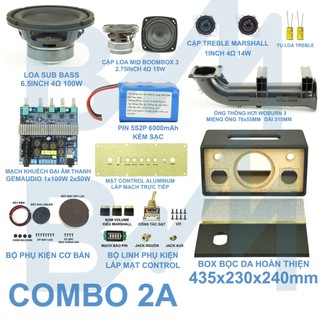 Combo chế loa bluetooth đầy đủ 2.1 sub 6.5inch 1x100W + 2x29W - chế loa kiểu dáng Marshall 435x230x240mm