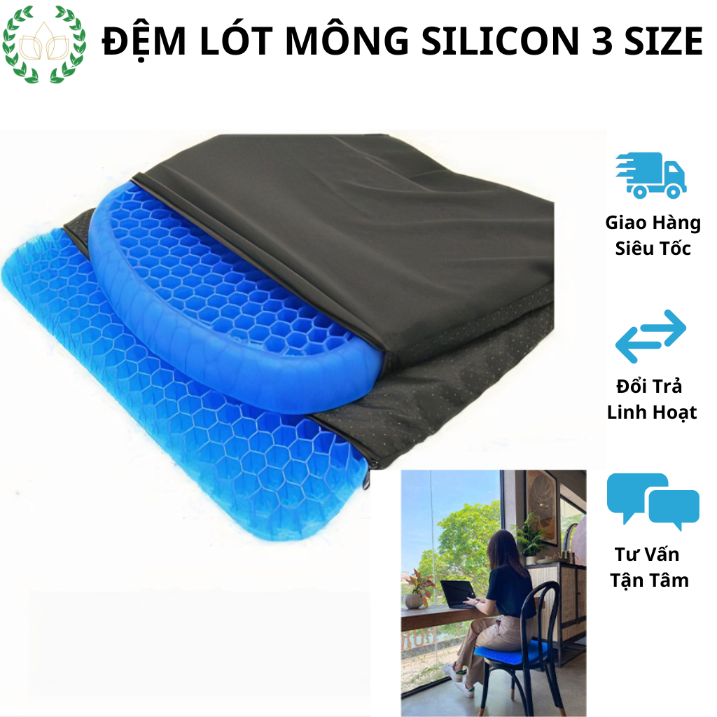 (Tặng Kèm Vỏ) Đệm Ngồi Gel Silicon Cao Cấp, Nệm Lót Ghế 3D Thoáng Khí Mềm Mại Chống Mỏi Lưng Ê Mông Nhiều Kích Cỡ