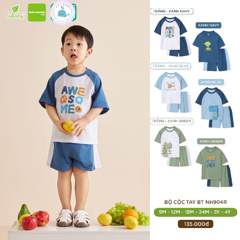Bộ cộc tay bé trai Lullaby NH904R chất cotton