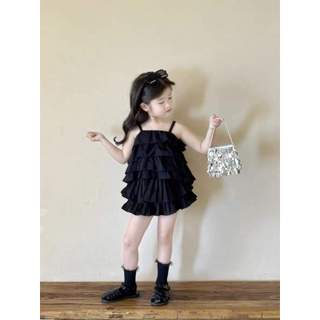 Set áo 2 dây bồng xòe nhiều tầng kèm chân váy xếp ly xinh cho bé