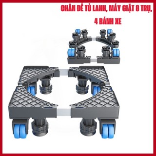 Chân Đế Máy Giặt - Kệ Tủ Lạnh - Chân Máy Giặt 8 Trụ Đứng 4 Bánh Xe - Tuỳ Chỉnh Độ Cao - Linh Hoạt Kích Cỡ