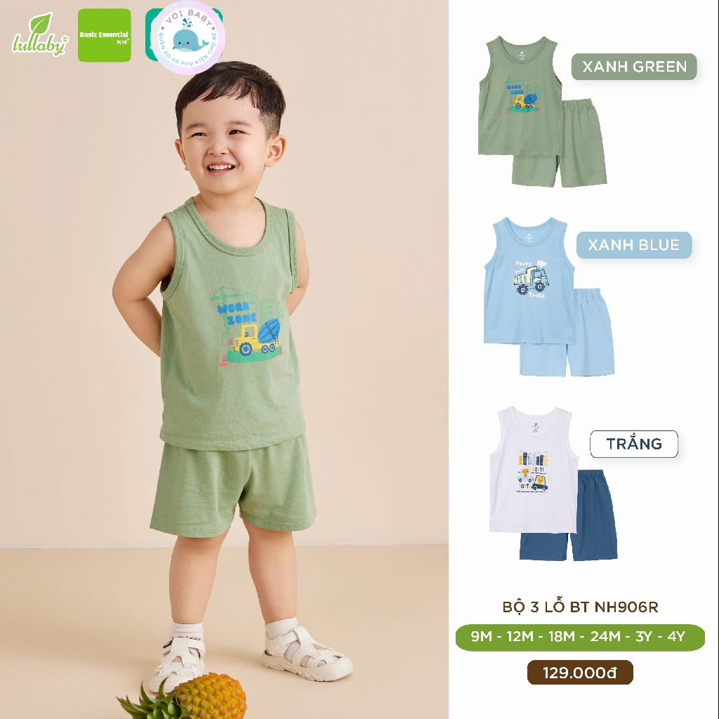 Bộ ba lỗ bé trai Lullaby NH906R chất cotton
