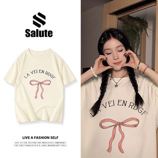 Salute Áo phông nữ local brand unisex áo thun Cotton Màu kem form rộng đẹp bow Y0887