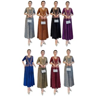 Đầm dạ hội trung niên đi tiệc dáng vest giấu bụng thun nhũ đính đá size lớn 75kg, Đầm dạ hội vest trung niên bigszie