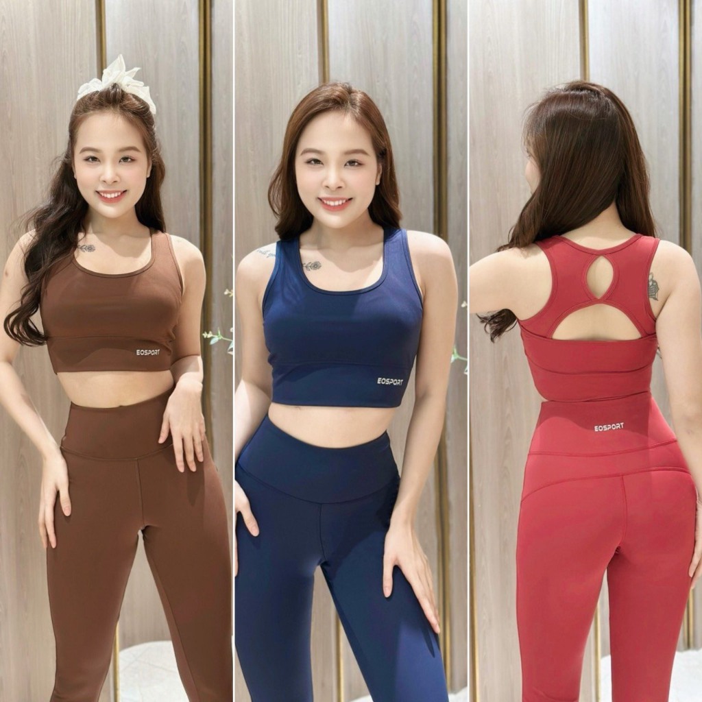 Bộ tập gym nữ, quần áo tập gym yoga aerobic nữ áo bra hở lưng kèm mút quần legging dài cạp cao easy.store123