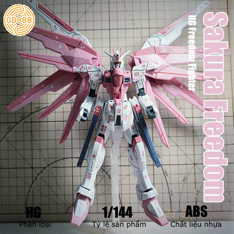 Mô Hình Lắp Ráp HG Sakura Daban HG Freedom Fighter Gundam ZGMF-X10A 192A Pink Hồng(tặng kèm base+decal nước）
