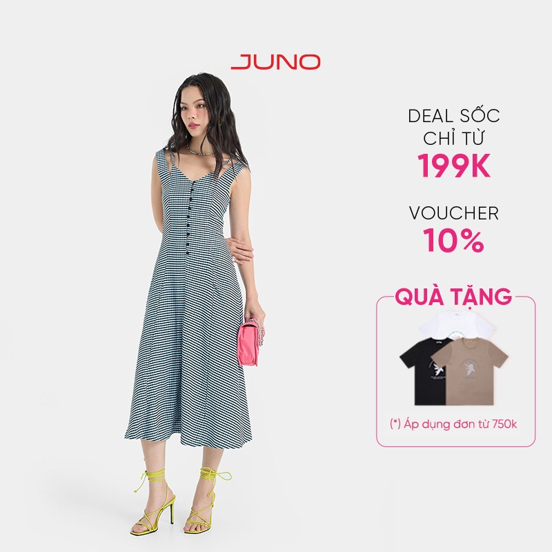 Đầm Midi Nữ Thời Trang JUNO 2 Dây Cut Out JNDLU043