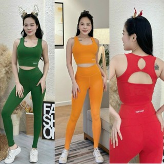 Bộ tập gym nữ, quần áo tập gym yoga aerobic nữ áo bra hở lưng kèm mút quần legging dài cạp cao easy.store8595