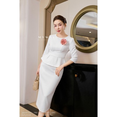 Set Bộ Áo Kiểu Chân Váy Dáng Ôm MY WAY Chiết Eo Cao Cấp 3MAB1402w -3MCOB201W - TR0