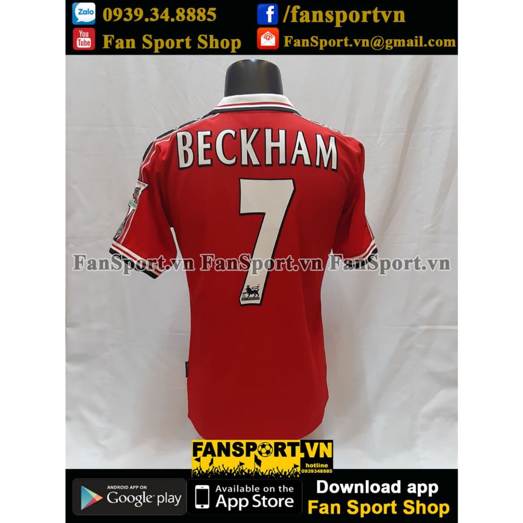 Áo đấu cầu thủ bóng đá David Beckham 7 Manchester United 1998-1999-2000 home shirt jersey mới có tag size S