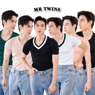 Áo Thun Tay Ngắn Cổ Tim Form Body Cotton Tăm Gân Thương Hiệu Mr Twins