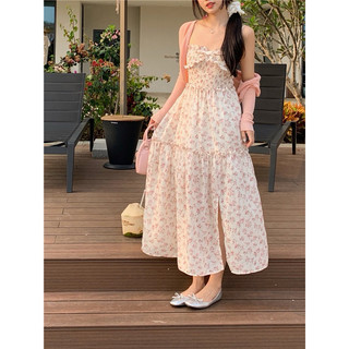 Set Đầm Hoa Hồng Xẻ Kèm Áo Khoác (sẵn)