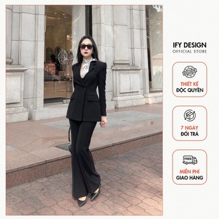 Quần tây ống loe công sở Ify Design cao cấp thiết kế cạp cao dáng suông may ly tôn dáng vải tuytsi 1 lớp - QU0050