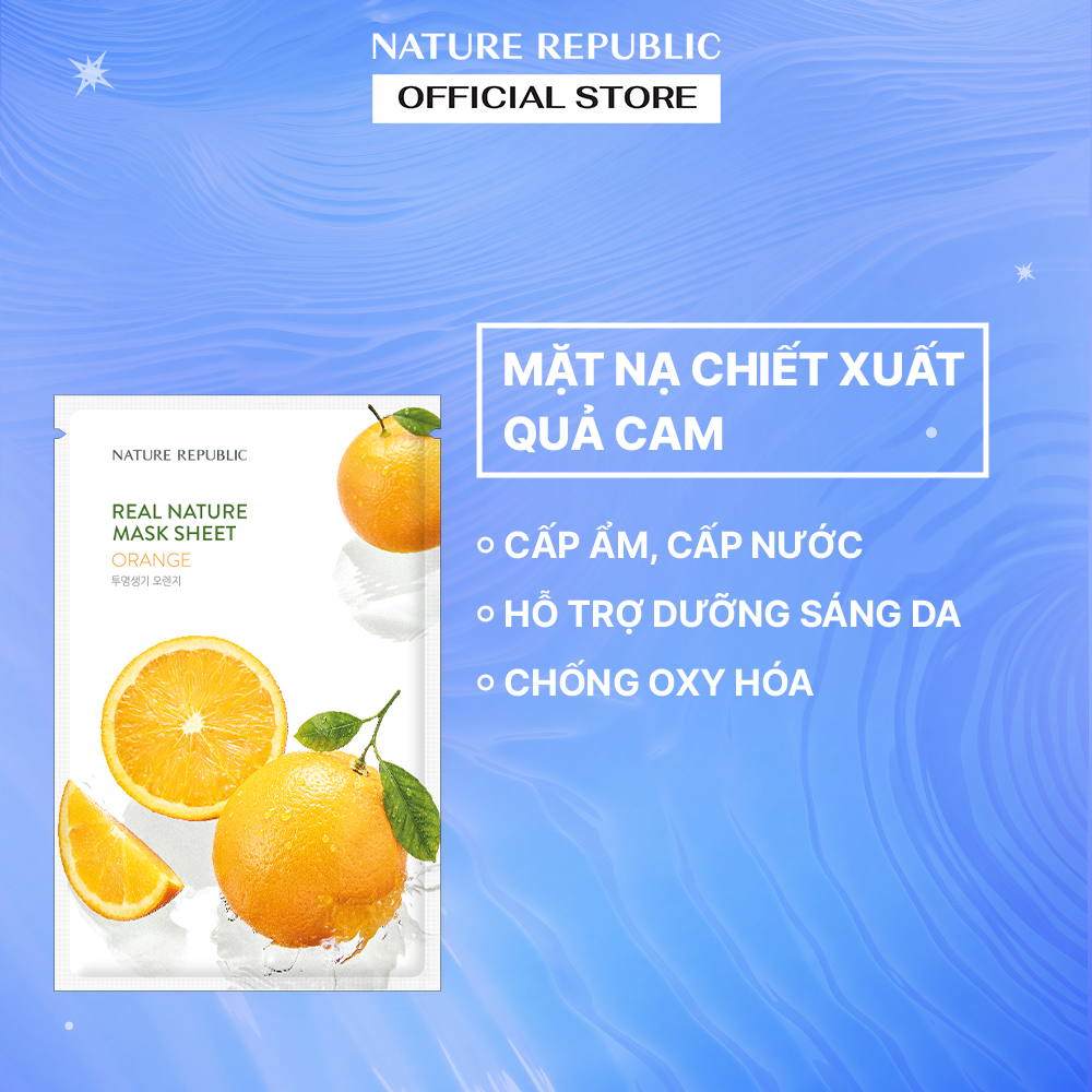 Nature Republic Mặt nạ giấy dưỡng ẩm, dưỡng sáng Real Nature Orange Mask Sheet 23ml