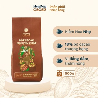 Túi giấy 500g - Bột cacao nguyên chất Việt Nam 100% Heyday - Dòng Origin thượng hạng - Mẫu 2024