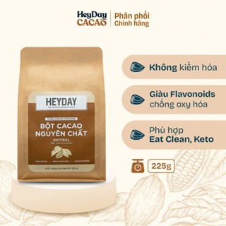 Bột cacao nguyên chất Việt Nam 100% Heyday - Dòng Natural thuần tự nhiên, không kiềm hoá - Túi 225g