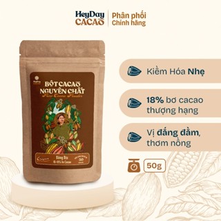 Túi 50g Bột cacao nguyên chất Việt Nam 100% không đường Heyday - Dòng Origin thượng hạng
