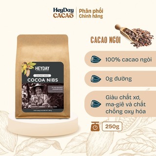 Túi 250g Cacao ngòi (Cocoa nibs) - Nhân hạt cacao rang tự nhiên - Heyday Cacao