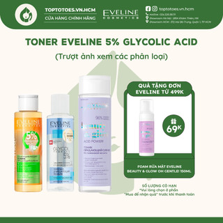 Toner Eveline 5% Glycolic acid làm da căng bóng, sáng mịn, mờ thâm sạm