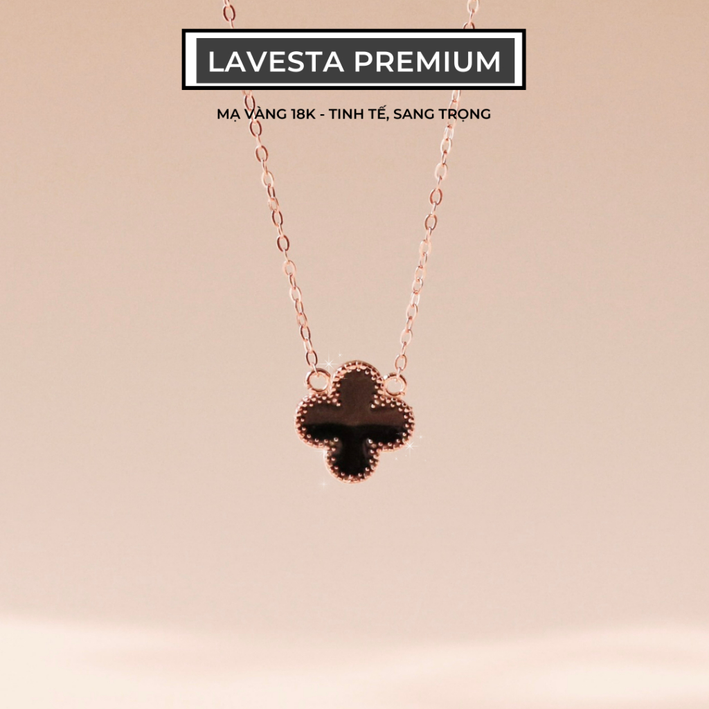Dây Chuyền Nữ Mạ Vàng Hồng 18K Cao Cấp Lavesta Lav039 Cỏ 4 Lá Thiết Kế Đá Đen Sang Chảnh, Cuốn Hút Larissa