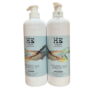 Bộ dầu gội xả HE TEPI Collagen Keratin No3 siêu mượt phục hồi tóc 3 in 1 1000mlx2