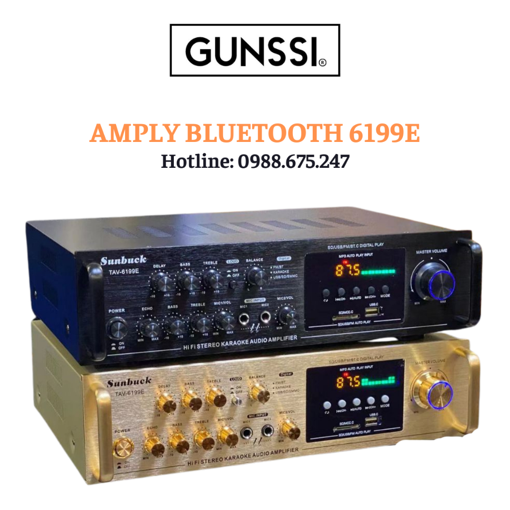 Amply GUNSSI 6199E, Amply Karaoke công suất lớn, kết nối Bluetooth/ USB/ Thẻ SD.Có điều khiển từ xa. Bảo Hành Chính Hãng