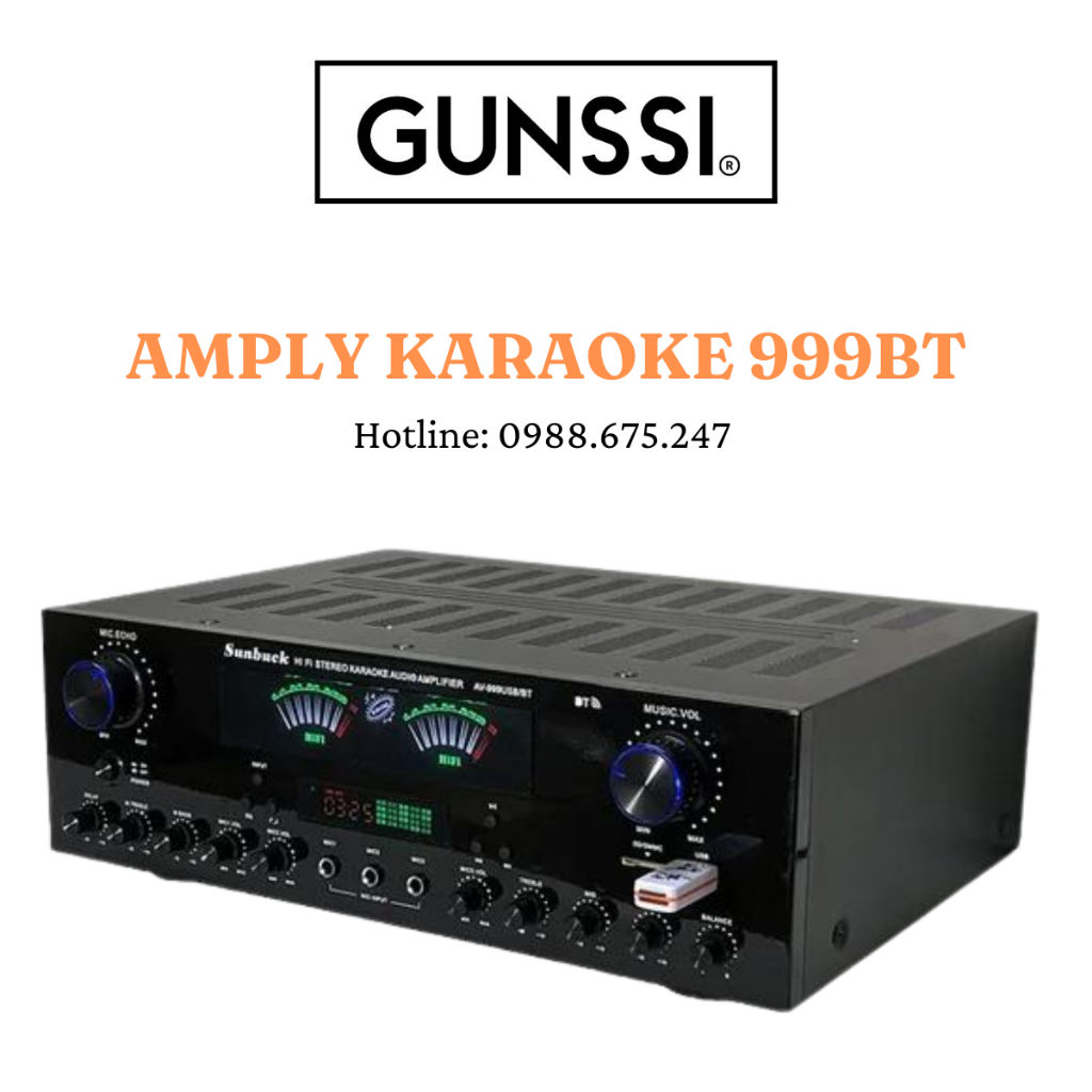 Amply Karaoke Bluetooth Gunssi AV-999BT, amply công suất khủng 900W, có điều khiển từ xa. Bảo Hành chính hãng.