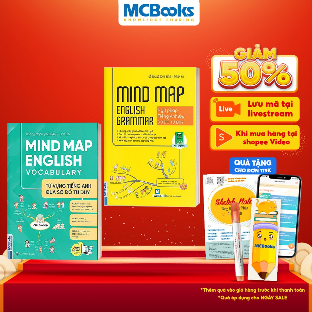 Sách - Combo Mindmap English Grammar và Mindmap English Vocabulary - Học Kèm App Online