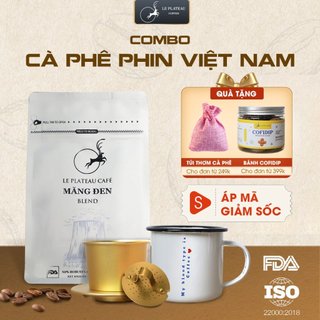 Combo Full Pack Cà Phê Phin Việt Nam, Combo Blend Măng Đen 250g, Phin nhôm cao cấp, Cốc cao cấp, Le Plateau Cà Phê