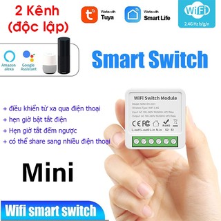 Bộ công tắc wifi smart life 2 cổng - phiên bản tiếng việt, công tắc điều khiển từ xa wifi