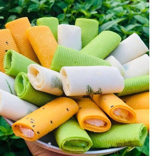 Bánh xếp giòn mix nhân kem 3 vị dâu, lá dứa, vani - Snack tuổi thơ bánh quy nhân kem