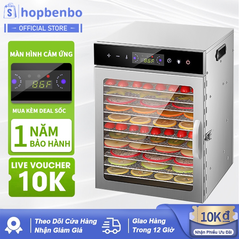 Máy sấy hoa quả, trái cây - Máy sấy khô thực phẩm 12 khay inox、Thích hợp để sấy trà hoa và mì lạnh [BH 12 Tháng]