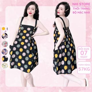 Đầm Suông 2 Dây NHISTORE Họa Tiết Hoa Cúc Dễ Thương Lụa Mango 2 Túi Freesize Dưới 57kg