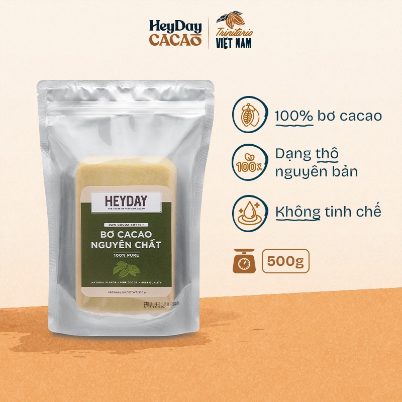 500g Bơ cacao nguyên chất Heyday - Raw cocoa butter - Sử dụng làm bánh, mỹ phẩm hoặc chocolate