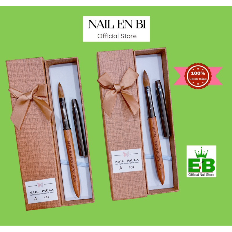 Cọ đắp bột Kolinsky chính hãng chất liệu cọ lông ch.ồn thân cán gỗ chuyên dụng đắp móng nail size 14 và 16 thông thụng